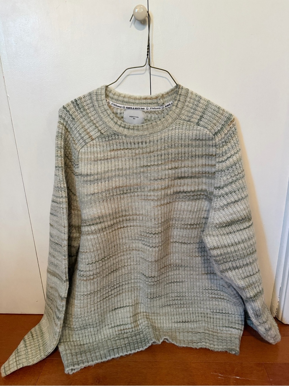 Men's Crewneck Sweater in Light Gray and Cream - Casual Knit